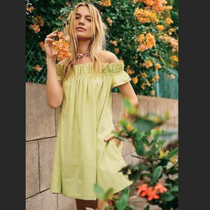 NWOT Free People | Sophie Off-The-Shoulder Mini Dress w/ pockets | Green | XS